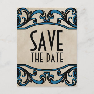 Blue Gothic Swirls Save the Date Postcard