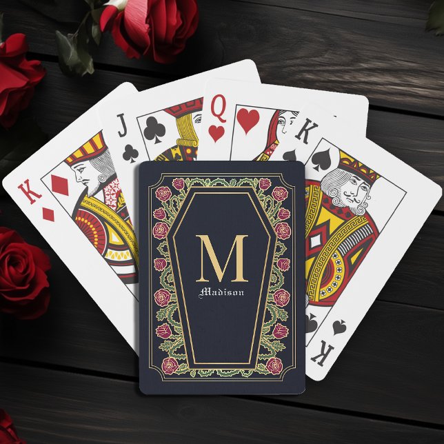 Blue Gothic Thorn Rose Coffin Monogram Poker Cards (Creator Uploaded)