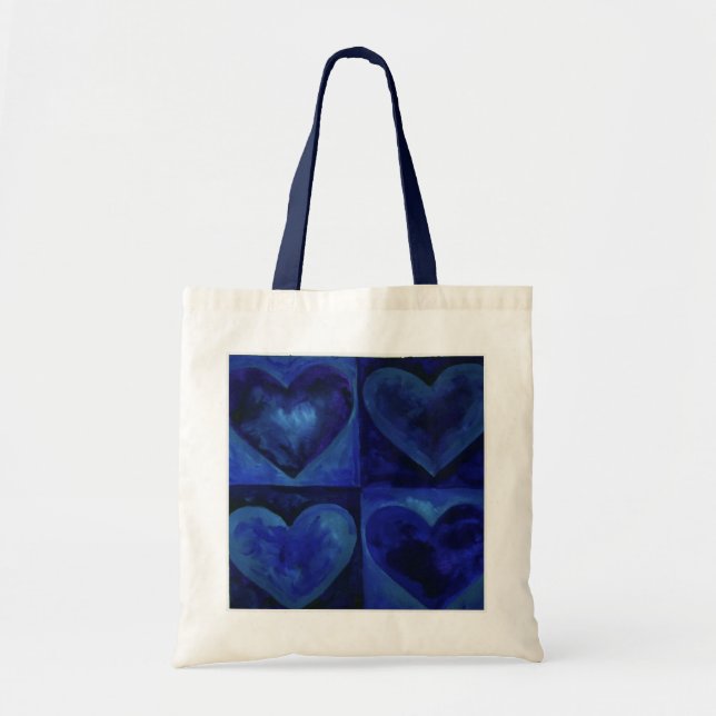 Blue Gouache Abstract Hearts Tote Bag (Front)