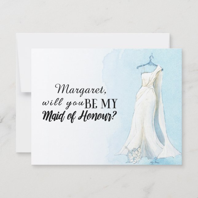 Blue Gown "Will you be my  maid of honour" Invitation (Front)