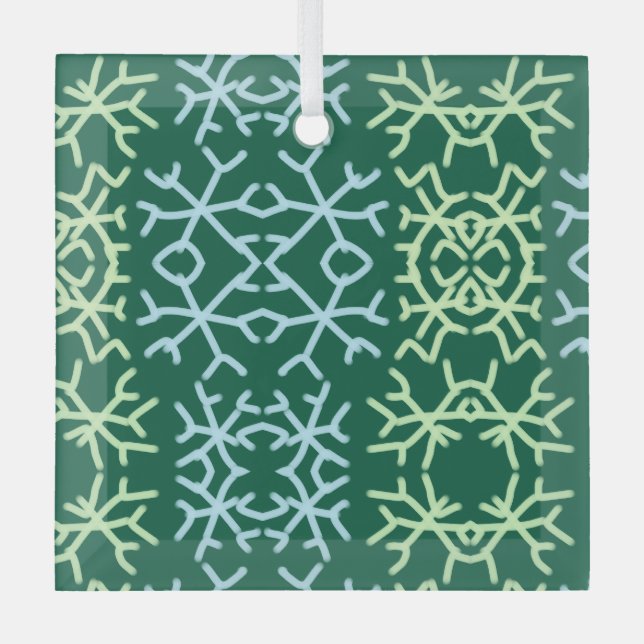 Blue gr snow flakes Christmas pattern snow pattern Glass Tree Decoration (Front)