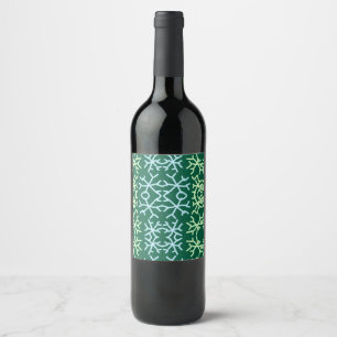 Blue gr snow flakes Christmas pattern snow pattern Wine Label