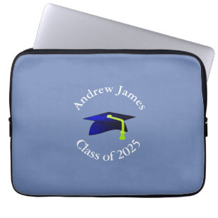 blue grad cap - class of 2025 -your name laptop sleeve