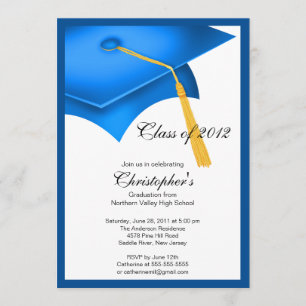 Blue Grad Cap Graduation Party Invitation