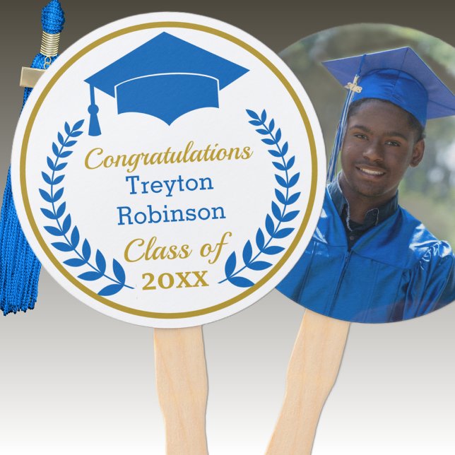 Blue Grad Cap Graduation Photo Hand Fan (Creator Uploaded)