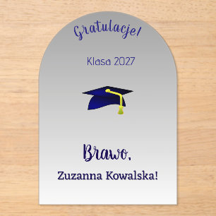 blue grad cap  in silver - Congrats in Polis Acrylic Invitations