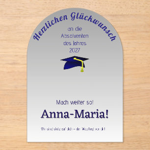 blue grad cap  in silver -  GERMAN  Congrats  Acrylic Invitations