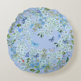 Blue Grade A Cotton Round throw cushion 41 cm