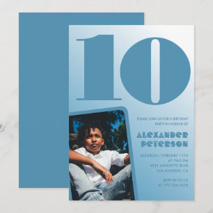Blue gradient 10th birthday invitations Boy Photo
