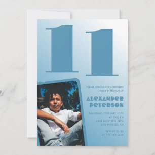 Blue gradient 11th birthday invitations Boy Photo