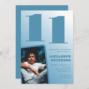 Blue gradient 11th birthday invitations Boy Photo