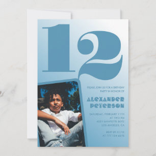 Blue gradient 12th birthday invitations Boy Photo