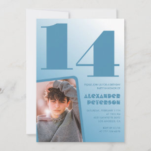 Blue gradient 14th birthday invitations Boy Photo