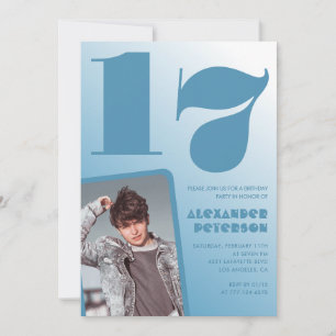 Blue gradient 17th birthday invitations Boy Photo