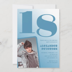Blue gradient 18th birthday invitations Boy Photo