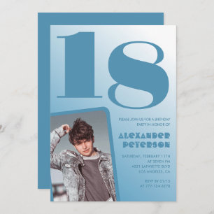 Blue gradient 18th birthday invitations Boy Photo