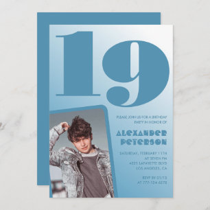 Blue gradient 19th birthday invitations Boy Photo