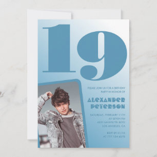Blue gradient 19th birthday invitations Boy Photo