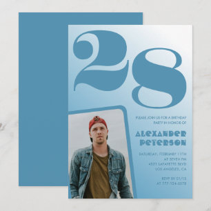 Blue gradient 28th birthday invitations Boy Photo