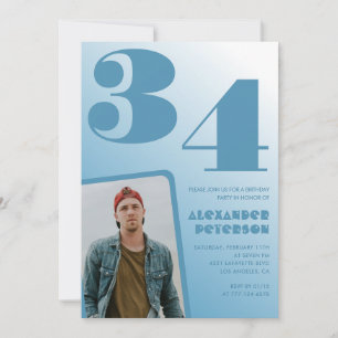 Blue gradient 34th birthday invitations Men Photo