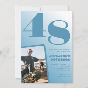 Blue gradient 48th birthday invitations Men Photo