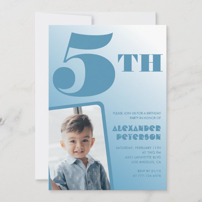 Blue Gradient 5th birthday invitations Photo (Front)