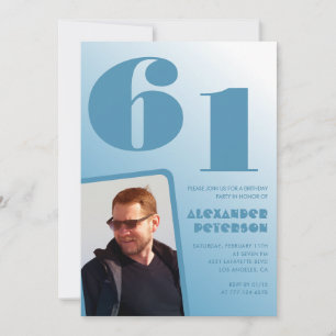 Blue gradient 61st birthday invitations Men Photo