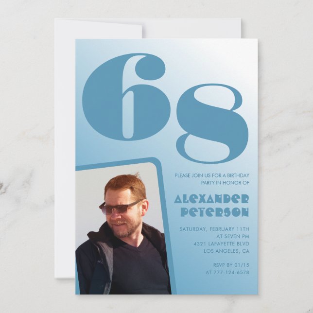 Blue gradient 68th birthday invitations Men Photo (Front)