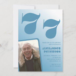 Blue gradient 77th birthday invitations Men Photo