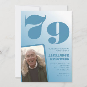 Blue gradient 79th birthday invitations Men Photo