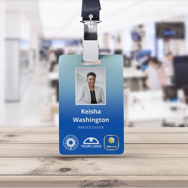 Blue Gradient Add 3 Logos Employee ID ID Badge (Creator Uploaded)