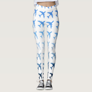 Blue Gradient Aeroplane Pattern Leggings