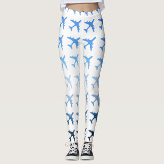 Blue Gradient Aeroplane Pattern Leggings