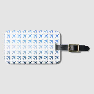 Blue Gradient Aeroplane Pattern Luggage Tag