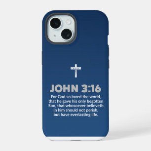 Blue Gradient Bible Verse Quote John 3:16 Crucifix iPhone 15 Case