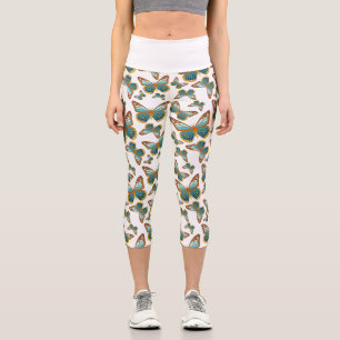 Blue Gradient Butterfly Pattern Capri Leggings