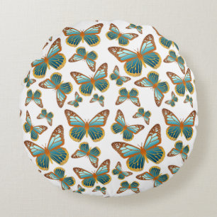 Blue Gradient Butterfly Pattern Round Cushion