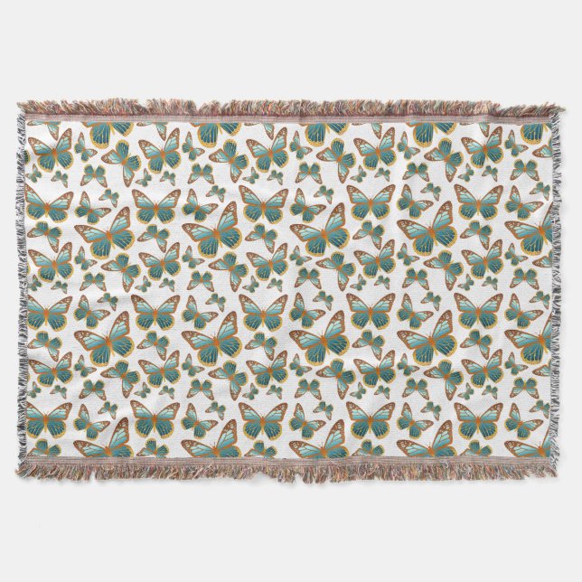 Blue Gradient Butterfly Pattern Throw Blanket (Front)