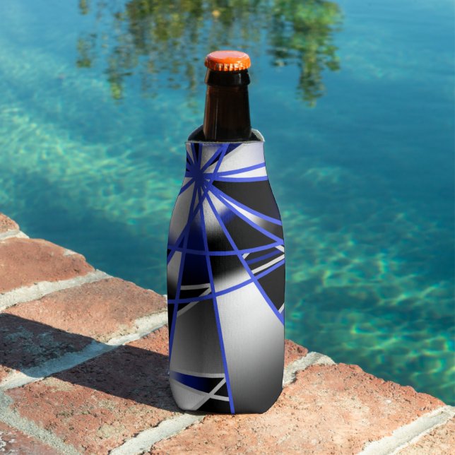 Blue Gradient Colour Fill Mechanical Drawing Mosai Bottle Cooler (In Situ Pool)