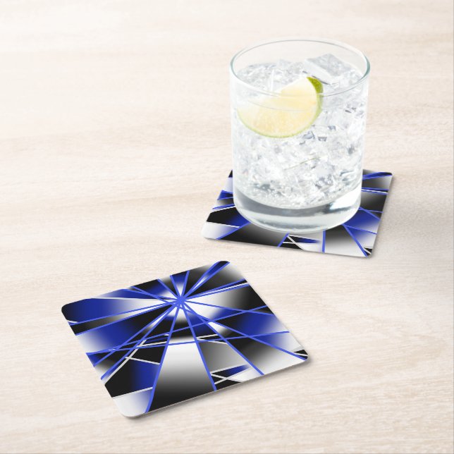 Blue Gradient Colour Fill Mechanical Drawing Mosai Square Paper Coaster (Insitu)
