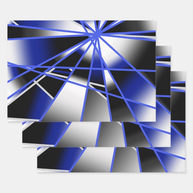 Blue Gradient Colour Fill Mechanical Drawing Mosai Wrapping Paper Sheet (Set)