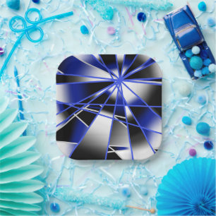 Blue Gradient Colour Mechanical Drawing Mosaic  Paper Plate