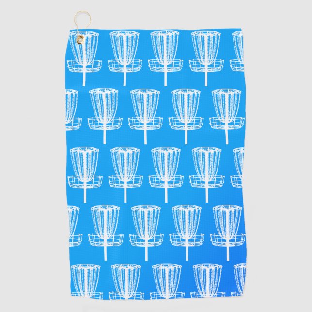 Blue gradient disc golf towel with basket (Front)