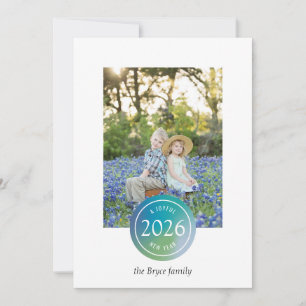 Blue Gradient Dot Joyful New Year Photo Holiday Card