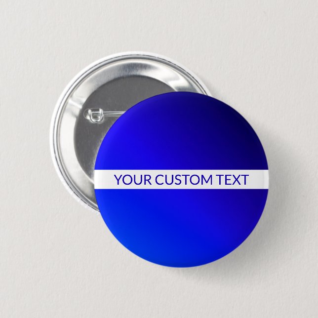 Blue Gradient & Editable Text on White Stripe 6 Cm Round Badge (Front & Back)