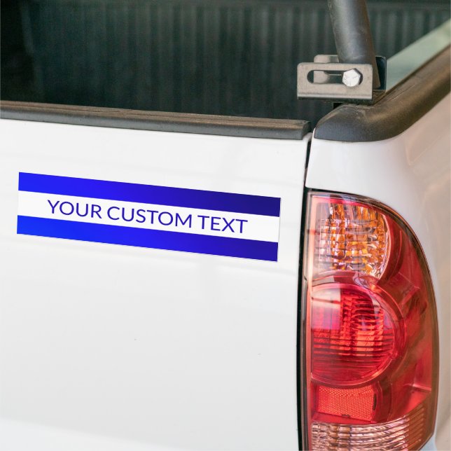 Blue Gradient & Editable Text on White Stripe Bumper Sticker (On Truck)