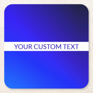 Blue Gradient & Editable Text on White Stripe Square Paper Coaster