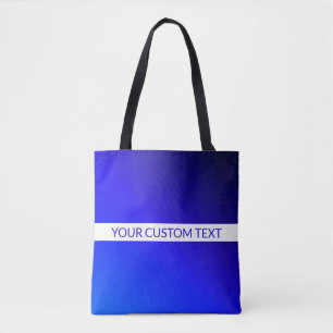 Blue Gradient & Editable Text on White Stripe Tote Bag