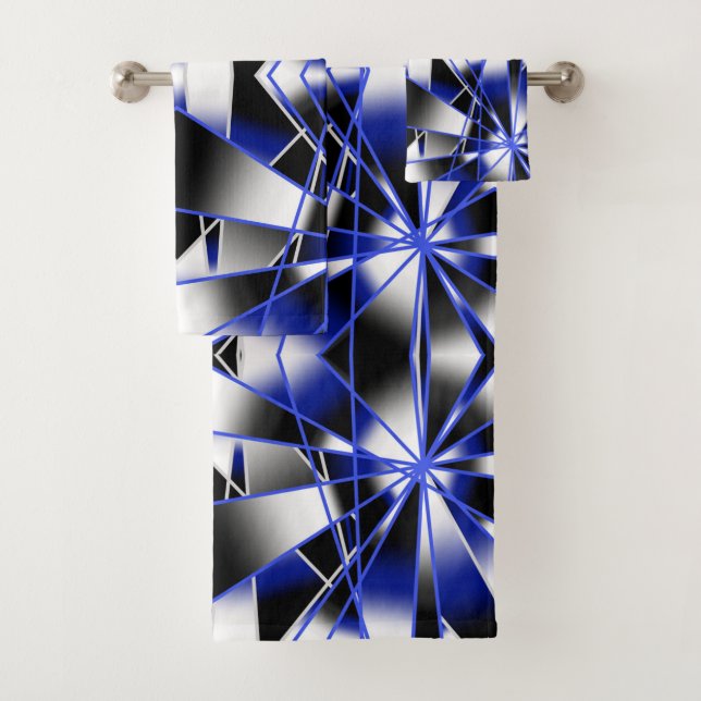 Blue Gradient Filled Mechanical Drawing Mosaic Bath Towel Set (Insitu)