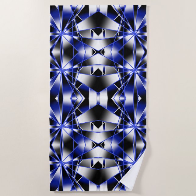 Blue Gradient Filled Mechanical Drawing Mosaic Beach Towel (Front)